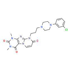 ChemSpider 2D Image | 9-{3-[4-(3-Chlorophenyl)-1-piperazinyl]propyl}-1,3-dimethylpyrimido[2,1-f]purine-2,4,8(1H,3H,9H)-trione | C23H26ClN7O3