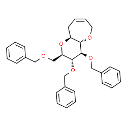 ChemSpider 2D Image | (2R,3R,4R,4aS,9aS)-3,4-Bis(benzyloxy)-2-[(benzyloxy)methyl]-3,4,4a,6,9,9a-hexahydro-2H-pyrano[3,2-b]oxepine | C31H34O5