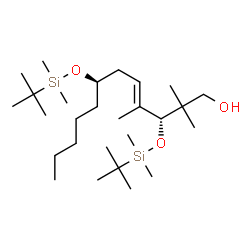 ChemSpider 2D Image | (3R,4E,7R)-3,7-Bis{[dimethyl(2-methyl-2-propanyl)silyl]oxy}-2,2,4-trimethyl-4-dodecen-1-ol | C27H58O3Si2
