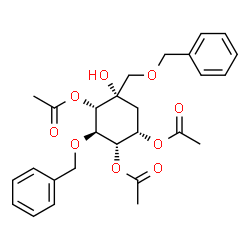 ChemSpider 2D Image | (1S,2S,3R,4S,5S)-3-(Benzyloxy)-5-[(benzyloxy)methyl]-5-hydroxy-1,2,4-cyclohexanetriyl triacetate | C27H32O9