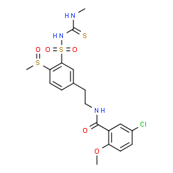 ChemSpider 2D Image | 5-Chloro-2-methoxy-N-(2-{3-[(methylcarbamothioyl)sulfamoyl]-4-(methylsulfinyl)phenyl}ethyl)benzamide | C19H22ClN3O5S3