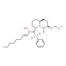 ChemSpider 2D Image | (1R,3E)-1-[(4S,6S,7R,9aS)-7-(Methoxymethoxy)-6-methyloctahydro-2H-quinolizin-4-yl]-1-(phenylsulfonyl)-3-decen-2-ol | C28H45NO5S