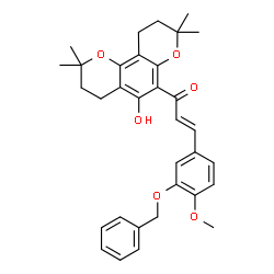 ChemSpider 2D Image | (2E)-3-[3-(Benzyloxy)-4-methoxyphenyl]-1-(5-hydroxy-2,2,8,8-tetramethyl-3,4,9,10-tetrahydro-2H,8H-pyrano[2,3-f]chromen-6-yl)-2-propen-1-one | C33H36O6
