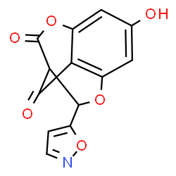 ChemSpider 2D Image | 6-Hydroxy-11-(1,2-oxazol-5-yl)-3,12-dioxatricyclo[6.2.2.0~4,9~]dodeca-4,6,8-triene-2,10-dione | C13H7NO6