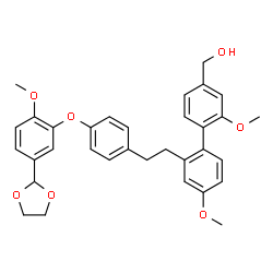 ChemSpider 2D Image | [2'-(2-{4-[5-(1,3-Dioxolan-2-yl)-2-methoxyphenoxy]phenyl}ethyl)-2,4'-dimethoxy-4-biphenylyl]methanol | C33H34O7