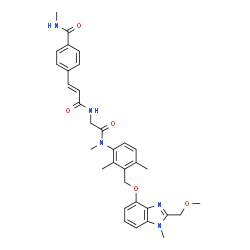 ChemSpider 2D Image | 4-{(1E)-3-[(2-{[3-({[2-(Methoxymethyl)-1-methyl-1H-benzimidazol-4-yl]oxy}methyl)-2,4-dimethylphenyl](methyl)amino}-2-oxoethyl)amino]-3-oxo-1-propen-1-yl}-N-methylbenzamide | C33H37N5O5