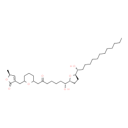 ChemSpider 2D Image | (5S)-3-({6-[(7R)-7-Hydroxy-7-{(2R,5R)-5-[(1R)-1-hydroxytridecyl]tetrahydro-2-furanyl}-2-oxoheptyl]tetrahydro-2H-pyran-2-yl}methyl)-5-methyl-2(5H)-furanone | C35H60O7