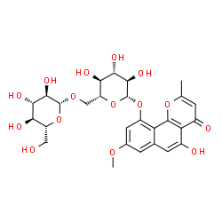 ChemSpider 2D Image | 5-Hydroxy-8-methoxy-2-methyl-4-oxo-4H-benzo[h]chromen-10-yl 6-O-beta-D-glucopyranosyl-beta-D-glucopyranoside | C27H32O15
