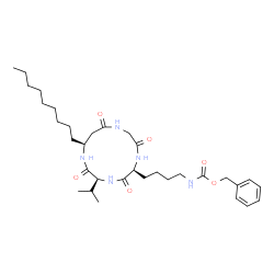 ChemSpider 2D Image | Benzyl {4-[(5S,8S,11S)-8-isopropyl-11-nonyl-3,6,9,13-tetraoxo-1,4,7,10-tetraazacyclotridecan-5-yl]butyl}carbamate | C33H53N5O6