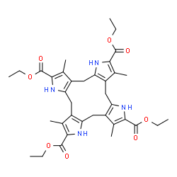 ChemSpider 2D Image | Tetraethyl 3,7,11,15-tetramethyl-1,4,5,8,9,12,13,16-octahydrotripyrrolo[2',3':10,11;2'',3'':4,5;2''',3''':7,8]cyclododeca[1,2-b]pyrrole-2,6,10,14-tetracarboxylate | C36H44N4O8