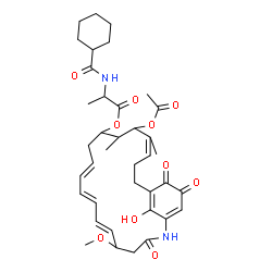 ChemSpider 2D Image | 15-Acetoxy-24-hydroxy-5-methoxy-14,16-dimethyl-3,21,22-trioxo-2-azabicyclo[18.3.1]tetracosa-1(23),6,8,10,16,20(24)-hexaen-13-yl N-(cyclohexylcarbonyl)alaninate | C38H50N2O10