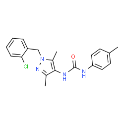 ChemSpider 2D Image | 1-[1-(2-Chlorobenzyl)-3,5-dimethyl-1H-pyrazol-4-yl]-3-(4-methylphenyl)urea | C20H21ClN4O