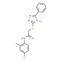 ChemSpider 2D Image | N-(4-Chloro-2-methylphenyl)-2-[(4-methyl-5-phenyl-4H-1,2,4-triazol-3-yl)sulfanyl]acetamide | C18H17ClN4OS
