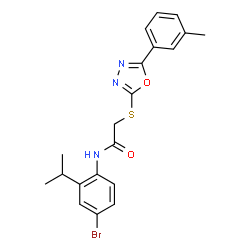 ChemSpider 2D Image | N-(4-Bromo-2-isopropylphenyl)-2-{[5-(3-methylphenyl)-1,3,4-oxadiazol-2-yl]sulfanyl}acetamide | C20H20BrN3O2S