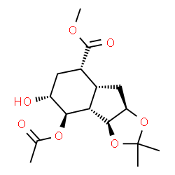 ChemSpider 2D Image | Methyl (3aS,3bR,4R,5R,7S,7aR,8aR)-4-acetoxy-5-hydroxy-2,2-dimethyloctahydro-3aH-indeno[1,2-d][1,3]dioxole-7-carboxylate | C16H24O7