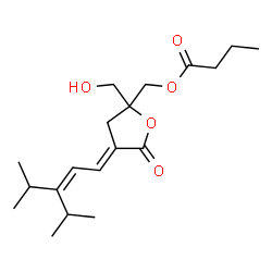 ChemSpider 2D Image | [(4E)-2-(Hydroxymethyl)-4-(3-isopropyl-4-methyl-2-penten-1-ylidene)-5-oxotetrahydro-2-furanyl]methyl butyrate | C19H30O5