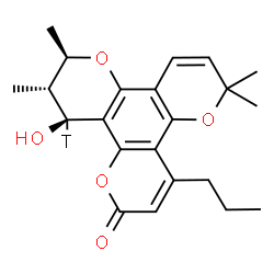 ChemSpider 2D Image | (10R,11R,12R)-12-Hydroxy-6,6,10,11-tetramethyl-4-propyl(12-~3~H)-11,12-dihydro-2H,6H,10H-dipyrano[2,3-f:2',3'-h]chromen-2-one | C22H25TO5