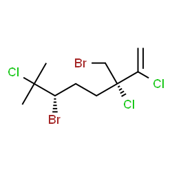 ChemSpider 2D Image | (3S,6S)-6-Bromo-3-(bromomethyl)-2,3,7-trichloro-7-methyl-1-octene | C10H15Br2Cl3