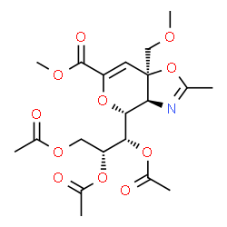 ChemSpider 2D Image | Methyl (3aS,4R,7aR)-7a-(methoxymethyl)-2-methyl-4-[(1S,2R)-1,2,3-triacetoxypropyl]-3a,7a-dihydro-4H-pyrano[3,4-d][1,3]oxazole-6-carboxylate | C20H27NO11