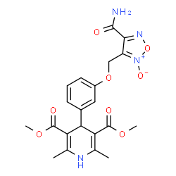 ChemSpider 2D Image | Dimethyl 4-{3-[(4-carbamoyl-2-oxido-1,2,5-oxadiazol-3-yl)methoxy]phenyl}-2,6-dimethyl-1,4-dihydro-3,5-pyridinedicarboxylate | C21H22N4O8
