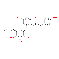ChemSpider 2D Image | 3,5-Dihydroxy-2-[(1E)-3-(4-hydroxyphenyl)-3-oxo-1-propen-1-yl]phenyl 6-O-acetyl-beta-D-glucopyranoside | C23H24O11