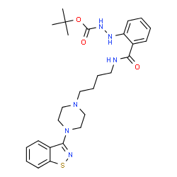 ChemSpider 2D Image | 2-Methyl-2-propanyl 2-[2-({4-[4-(1,2-benzothiazol-3-yl)-1-piperazinyl]butyl}carbamoyl)phenyl]hydrazinecarboxylate | C27H36N6O3S