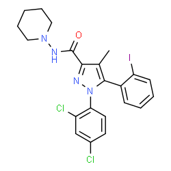 ChemSpider 2D Image | 1-(2,4-Dichlorophenyl)-5-(2-iodophenyl)-4-methyl-N-(1-piperidinyl)-1H-pyrazole-3-carboxamide | C22H21Cl2IN4O
