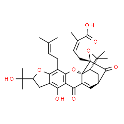 ChemSpider 2D Image | (2Z)-4-[(1S,2R,16R,18S)-11-Hydroxy-8-(2-hydroxy-2-propanyl)-20,20-dimethyl-5-(3-methyl-2-buten-1-yl)-13,17-dioxo-3,7,19-trioxahexacyclo[14.4.1.0~2,14~.0~2,18~.0~4,12~.0~6,10~]henicosa-4(12),5,10,14-te
traen-18-yl]-2-methyl-2-butenoic acid | C33H38O9