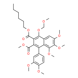 ChemSpider 2D Image | 2-Hexyl 3-methyl 4-(3,4-dimethoxyphenyl)-5,6,7-trimethoxy-1-(methoxymethoxy)-2,3-naphthalenedicarboxylate | C32H40O11