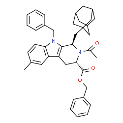 ChemSpider 2D Image | Benzyl (1R,3S)-2-acetyl-1-(adamantan-1-ylmethyl)-9-benzyl-6-methyl-2,3,4,9-tetrahydro-1H-beta-carboline-3-carboxylate | C40H44N2O3