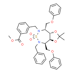 ChemSpider 2D Image | Methyl 3-{[(3aS,4R,8R,8aS)-7-benzyl-2,2-dimethyl-6,6-dioxido-4,8-bis(phenoxymethyl)tetrahydro[1,3]dioxolo[4,5-d][1,2,7]thiadiazepin-5(4H)-yl]methyl}benzoate | C37H40N2O8S