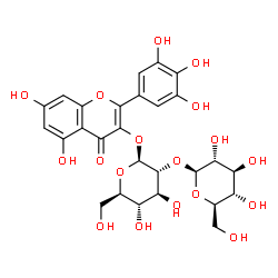 ChemSpider 2D Image | 5,7-Dihydroxy-4-oxo-2-(3,4,5-trihydroxyphenyl)-4H-chromen-3-yl 2-O-beta-D-glucopyranosyl-beta-D-glucopyranoside | C27H30O18