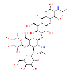 ChemSpider 2D Image | 6-Deoxy-alpha-L-galactopyranosyl-(1->4)-[alpha-D-galactopyranosyl-(1->3)]-2-acetamido-2-deoxy-beta-D-glucopyranosyl-(1->3)-beta-D-galactopyranosyl-(1->4)-2-acetamido-2-deoxy-beta-D-glucopyranose | C34H58N2O25