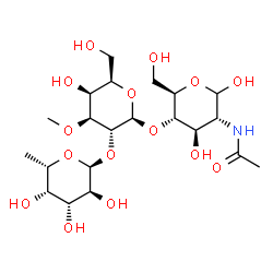 ChemSpider 2D Image | 6-Deoxy-alpha-L-galactopyranosyl-(1->2)-3-O-methyl-beta-D-galactopyranosyl-(1->4)-2-acetamido-2-deoxy-D-glucopyranose | C21H37NO15