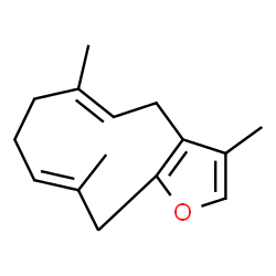 ChemSpider 2D Image | (9E)-3,6,10-Trimethyl-4,7,8,11-tetrahydrocyclodeca[b]furan | C15H20O