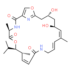 ChemSpider 2D Image | (4R,7R,8R,9Z,14E,16Z,18S,20R)-18,20-Dihydroxy-7-isopropyl-4,8,16-trimethyl-6,23-dioxa-3,12,25-triazabicyclo[20.2.1]pentacosa-1(24),9,14,16,22(25)-pentaene-2,5,11-trione | C26H37N3O7
