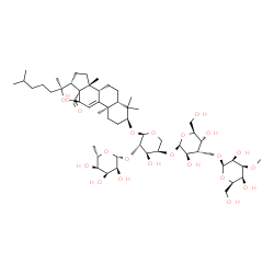 ChemSpider 2D Image | (3beta,5beta,10alpha,12beta,13alpha,14beta,17alpha)-12-Hydroxy-18-oxo-18,20-epoxylanost-9(11)-en-3-yl 6-deoxy-beta-L-allopyranosyl-(1->2)-[3-O-methyl-beta-D-talopyranosyl-(1->3)-beta-L-altropyranosyl-
(1->4)]-alpha-D-arabinopyranoside | C54H88O22