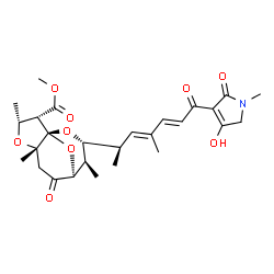 ChemSpider 2D Image | Methyl (1S,2S,3R,5S,8S,9R,10R)-10-[(2R,3E,5E)-7-(4-hydroxy-1-methyl-2-oxo-2,5-dihydro-1H-pyrrol-3-yl)-4-methyl-7-oxo-3,5-heptadien-2-yl]-3,5,9-trimethyl-7-oxo-4,11,12-trioxatricyclo[6.3.1.0~1,5~]dodec
ane-2-carboxylate (non-preferred name) | C27H35NO9