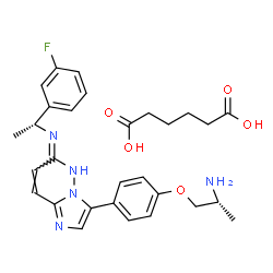 ChemSpider 2D Image | 3-{4-[(2R)-2-Aminopropoxy]phenyl}-N-[(1R)-1-(3-fluorophenyl)ethyl]imidazo[1,2-b]pyridazin-6-amine | C29H34FN5O5