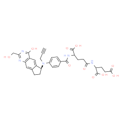 ChemSpider 2D Image | N-(4-{[(6S)-4-Hydroxy-2-(hydroxymethyl)-7,8-dihydro-6H-cyclopenta[g]quinazolin-6-yl](2-propyn-1-yl)amino}benzoyl)-gamma-glutamylglutamic acid | C32H33N5O10