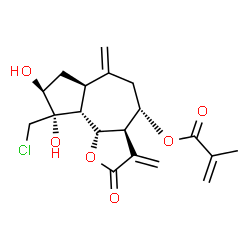 ChemSpider 2D Image | (3aR,4S,6aR,8S,9S,9aR,9bS)-9-(Chloromethyl)-8,9-dihydroxy-3,6-bis(methylene)-2-oxododecahydroazuleno[4,5-b]furan-4-yl methacrylate | C19H23ClO6