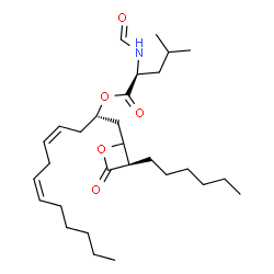 ChemSpider 2D Image | (2S,4Z,7Z)-1-[(3R)-3-Hexyl-4-oxo-2-oxetanyl]-4,7-tridecadien-2-yl N-formyl-L-leucinate | C29H49NO5