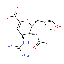 ChemSpider 2D Image | (2R,3R,4S)-4-carbamimidamido-3-acetamido-2-[(2R)-3-hydroxy-2-methoxypropyl]-3,4-dihydro-2H-pyran-6-carboxylic acid | C13H22N4O6