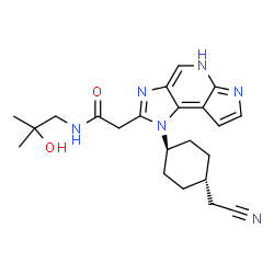 ChemSpider 2D Image | 2-{1-[trans-4-(Cyanomethyl)cyclohexyl]-1,5-dihydroimidazo[4,5-d]pyrrolo[2,3-b]pyridin-2-yl}-N-(2-hydroxy-2-methylpropyl)acetamide | C22H28N6O2