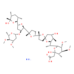 ChemSpider 2D Image | [(2R,3S,4S,5R,6S)-6-{(1R)-1-[(2R,5R,7S,8R,9S)-2-{(2S,2'R,3'S,5R,5'R)-3'-{[(2R,4S,5S,6S)-4,5-Dimethoxy-6-methyltetrahydro-2H-pyran-2-yl]oxy}-5'-[(2S,3S,5R,6S)-6-hydroxy-3,5,6-trimethyltetrahydro-2H-pyr
an-2-yl]-2-methyloctahydro-2,2'-bifuran-5-yl}-9-hydroxy-2,8-dimethyl-1,6-dioxaspiro[4.5]dec-7-yl]ethyl}-2-hydroxy-4,5-dimethoxy-3-methyltetrahydro-2H-pyran-2-yl]acetic acid ammoniate (1:1) (non-prefer
red name) | C47H83NO17