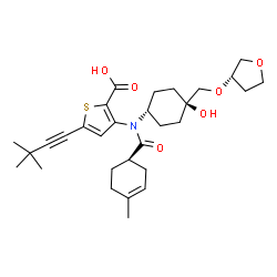 ChemSpider 2D Image | 5-(3,3-Dimethyl-1-butyn-1-yl)-3-[(trans-4-hydroxy-4-{[(3S)-tetrahydro-3-furanyloxy]methyl}cyclohexyl){[(1R)-4-methyl-3-cyclohexen-1-yl]carbonyl}amino]-2-thiophenecarboxylic acid | C30H41NO6S