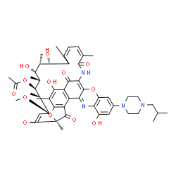 ChemSpider 2D Image | (7S,9E,11S,12R,13S,14R,15R,16R,17S,21Z)-2,15,17,32-Tetrahydroxy-30-(4-isobutyl-1-piperazinyl)-11-methoxy-3,7,12,14,16,18,22-heptamethyl-6,23,37-trioxo-8,27,38-trioxa-24,34-diazahexacyclo[23.11.1.1~4,7
~.0~5,36~.0~26,35~.0~28,33~]octatriaconta-1(36),2,4,9,19,21,25,28,30,32,34-undecaen-13-yl acetate | C51H64N4O13
