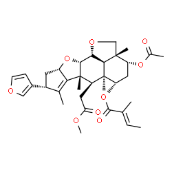 ChemSpider 2D Image | (2aR,3R,5S,5aS,6R,6aR,8R,9aS,10aS,10bR,10cR)-3-Acetoxy-8-(3-furyl)-6-(2-methoxy-2-oxoethyl)-2a,5a,6a,7-tetramethyl-2a,4,5,5a,6,6a,8,9,9a,10a,10b,10c-dodecahydro-2H,3H-cyclopenta[b]furo[2',3',4':4,5]na
phtho[2,3-d]furan-5-yl (2E)-2-methyl-2-butenoate | C34H44O9