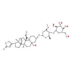 ChemSpider 2D Image | (3beta,5beta,14alpha)-3-({(4xi)-2,6-Dideoxy-3-O-methyl-4-O-[(1S,2S,3R,4S,5S)-2,3,4-trihydroxy-5-(hydroxymethyl)cyclohexyl]-D-threo-hexopyranosyl}oxy)-5,14-dihydroxy-8,9-dimethyl-19-oxocard-20(22)-enol
ide | C39H60O13
