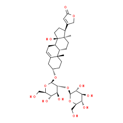 ChemSpider 2D Image | (3beta,10alpha,14alpha,17alpha)-3-{[2-O-(beta-D-Glucopyranosyl)-beta-D-glucopyranosyl]oxy}-14-hydroxycarda-5,20(22)-dienolide | C35H52O14